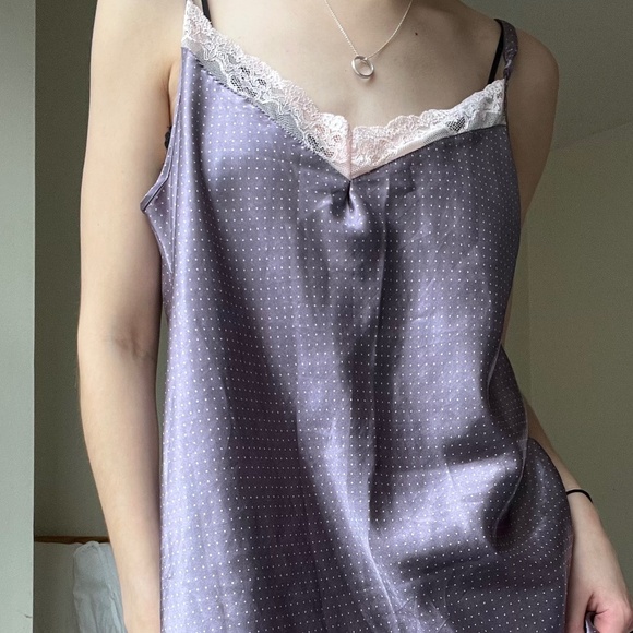 VINTAGE Jessica purple polka dot lace midi slip dress - Picture 2 of 11